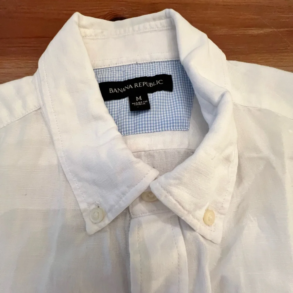 Men’s White Colten Linen Button Collar Banana Republic Shirt size Medium - Picture 2 of 5